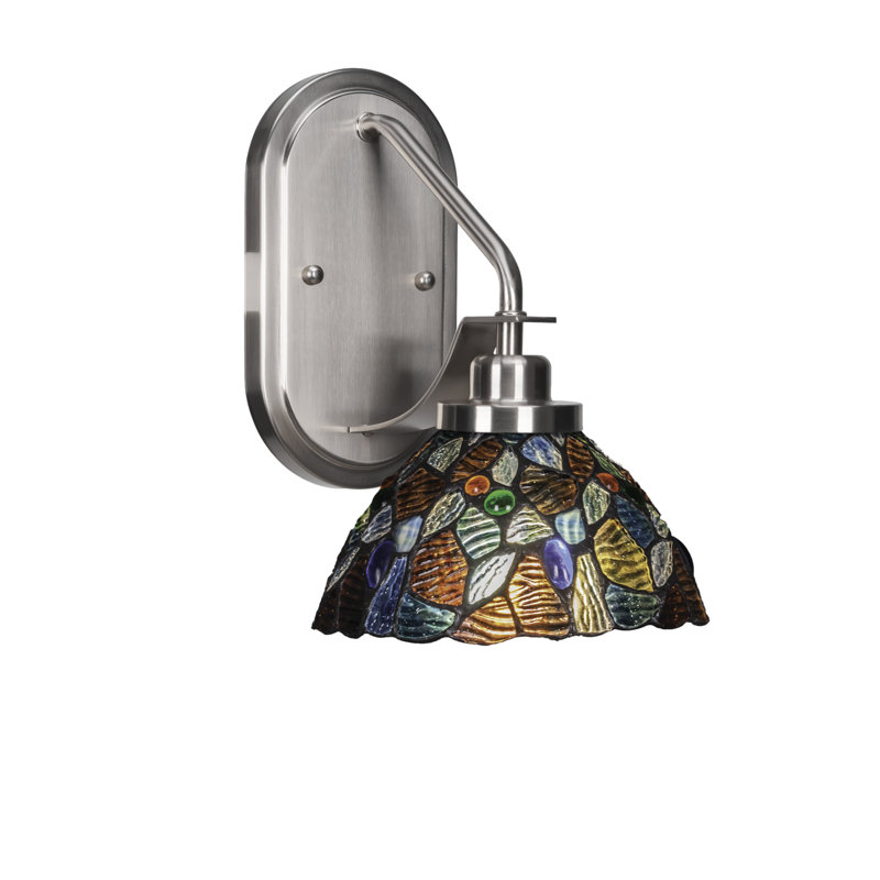 Applique murale Estella avec verre d'art mosaïque bleu 7 po, Nickel brossé
