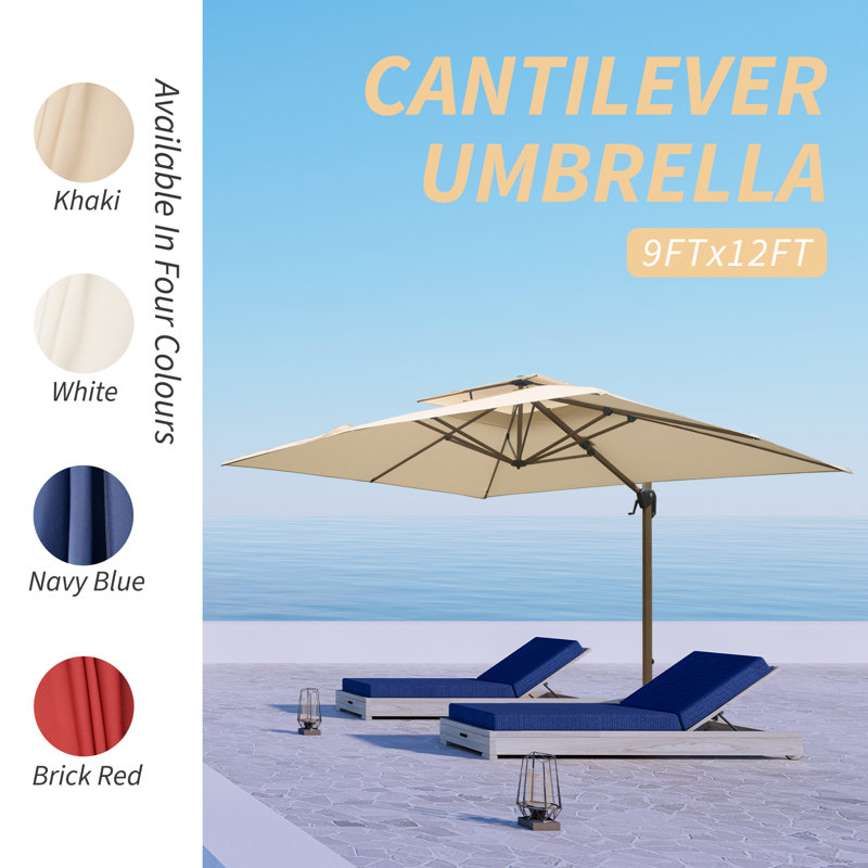 Parasol en porte-à-faux rectangulaire 11 pi 6 po x 8 pi 5 po Diahn, Beige