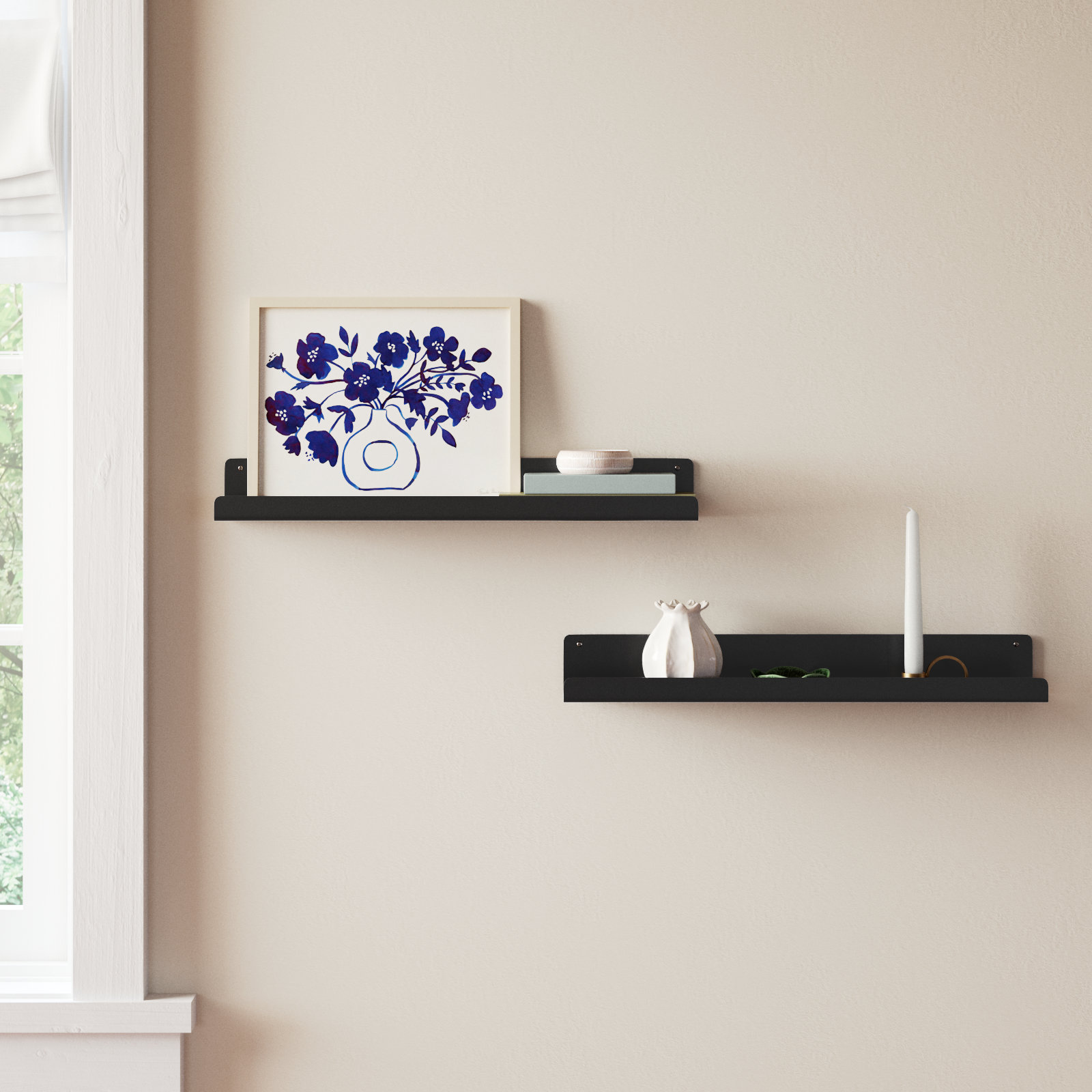 Tara 23.75" W Metal Rectangle Floating Shelves, Black, 3.25" H x 23.75" W x 4.5" D
