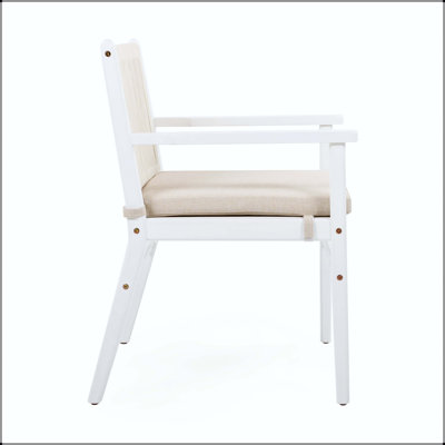Chaise de salle à manger en bois d'acacia avec dossier en corde et coussin hydrofuge