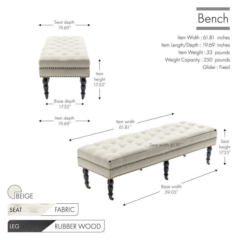 Banc rembourré en tissu Casablanca, Beige