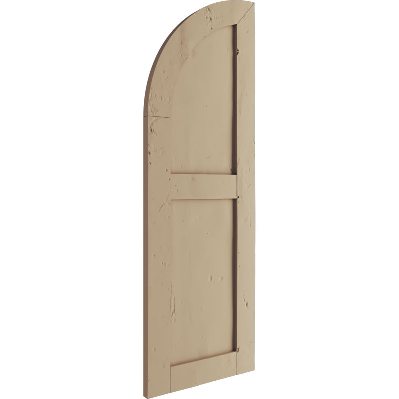 Timberthane Two Equal Flat Panel w/Quarter Round Arch Top Shutters, 15" W, Knotty Pine Texture (Primed Tan), 48" H
