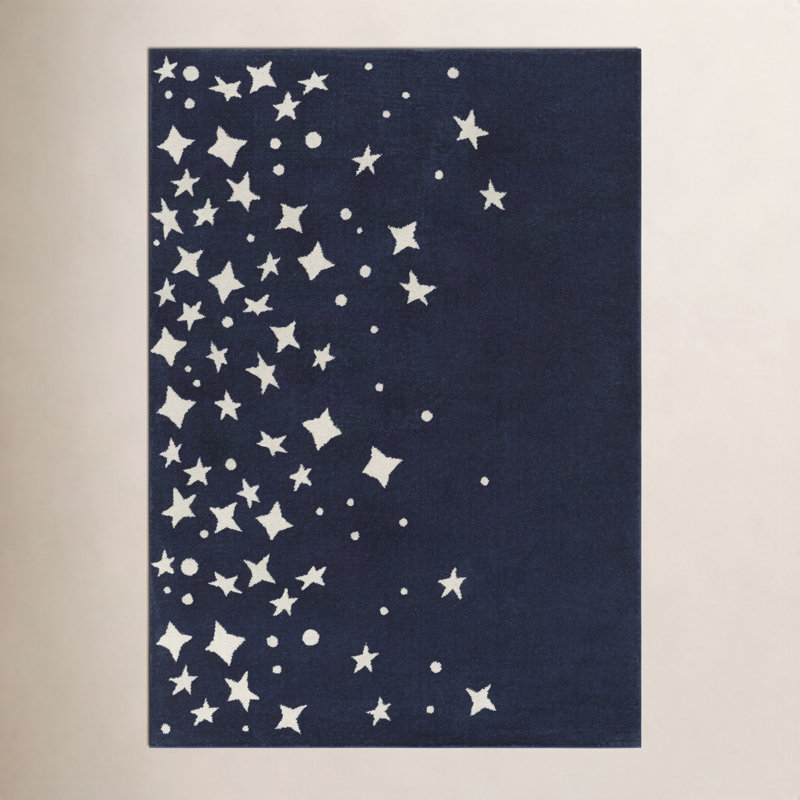 Tapis d'intérieur / extérieur tissé à la machine Gile, Rectangle 3 pi 11 po x 5 pi 7 po, Blanc / Bleu marine