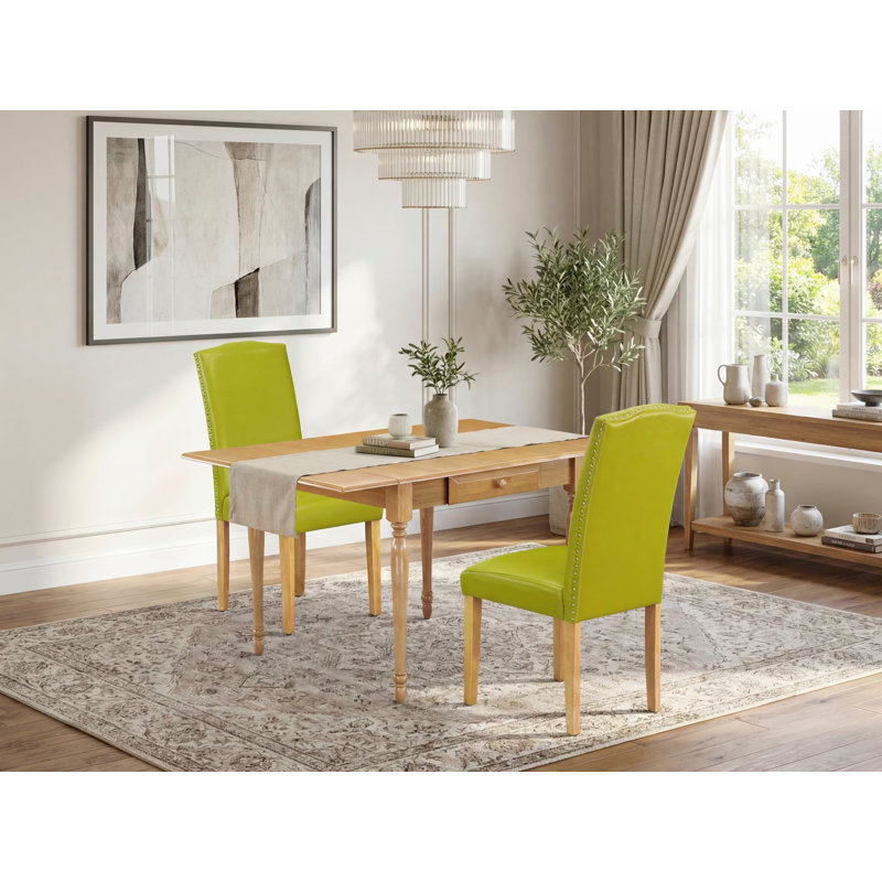Plateau en bois massif avec table de salle à manger Dropleaf pour petits espaces, Chêne brun naturel, Vert olive
