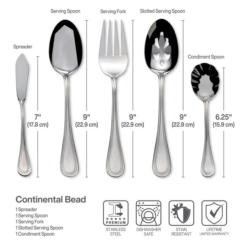 Ensemble de couverts en boîte en acier inoxydable 65 pièces pour 12 personnes Wallace Continental Bead
