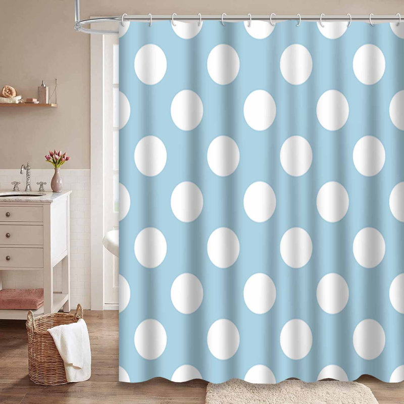 Rideau de douche sans couture à pois blancs et bleus avec 12 crochets, L 72 po x l 84 po