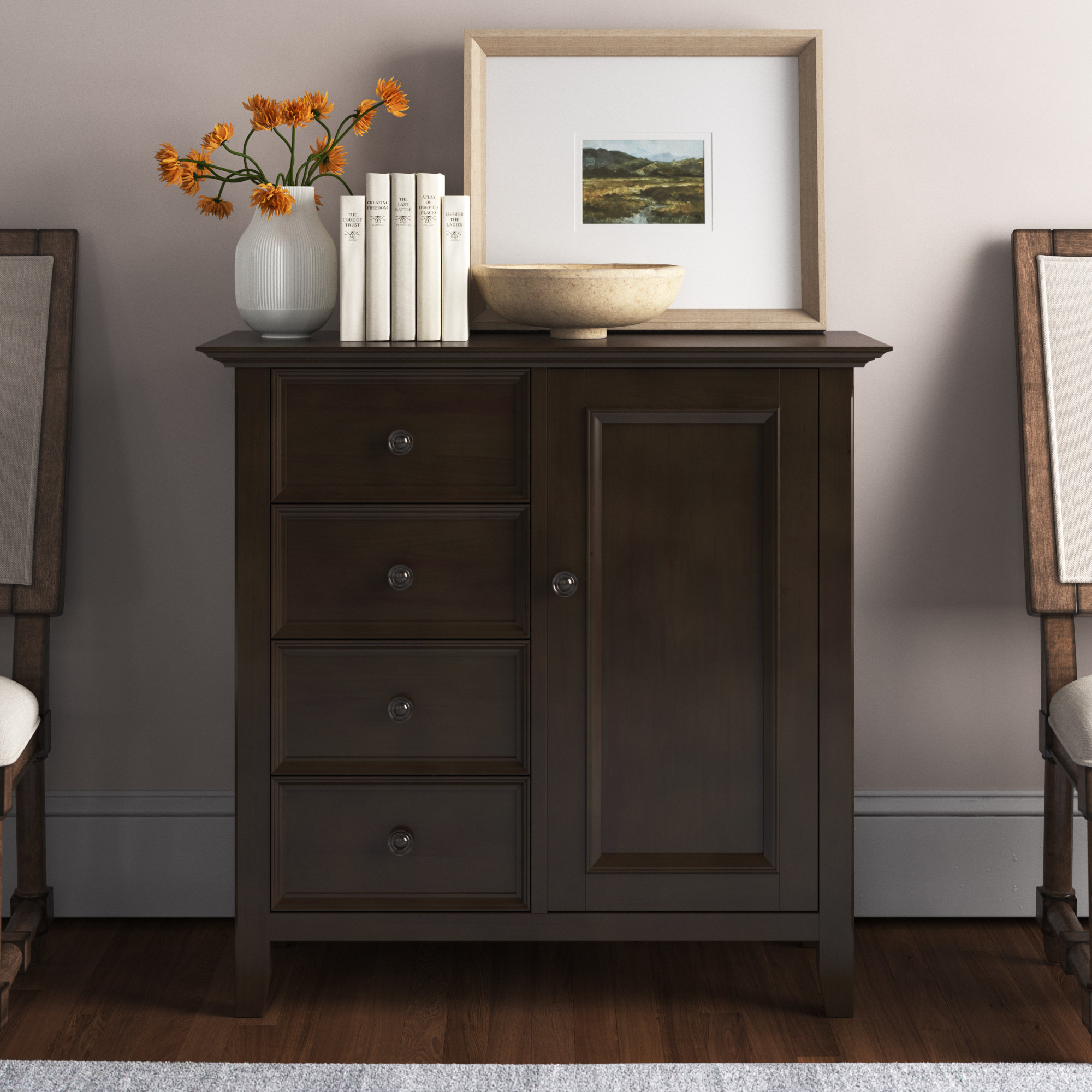 Lark Manor Varonique Solid Wood 4 - Drawer Accent Cabinet