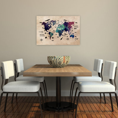Colorful Ocean World Map Contemporary Wall Art