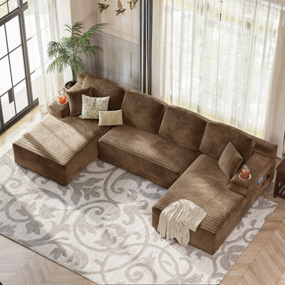 Boneless 141.7" U-Shaped Compression Modular Corduroy Sectional Sofa with 4-Seater