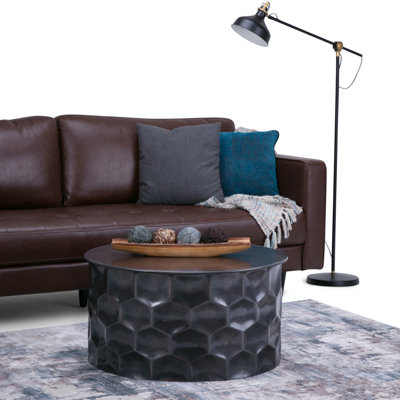 Whitney 31"W Metal Industrial Round Storage Coffee Table in Antique Bronze Finish, Assembled