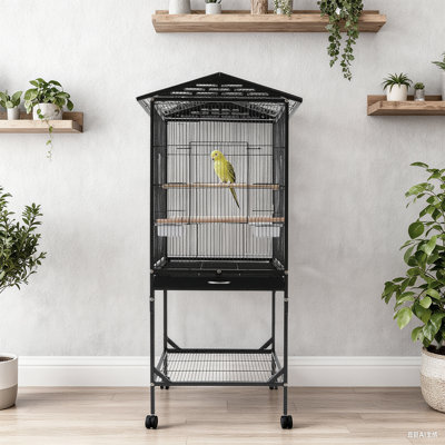 Cage à oiseaux en métal, cage à oiseaux avec plateau de jeu ouvert, roues