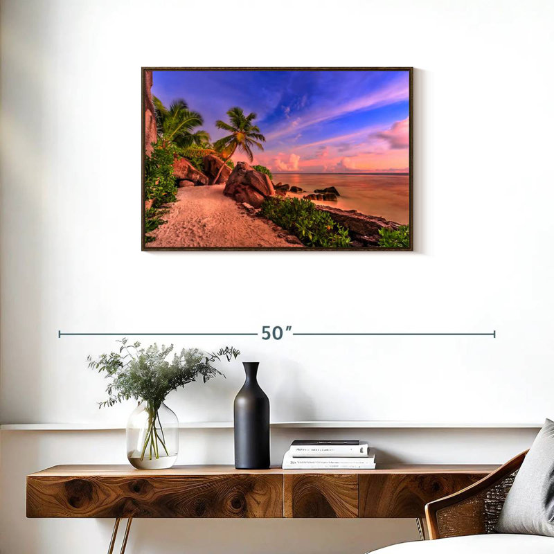 La Digue Sundown, 31 po x 21 po, Cadre flottant noyer