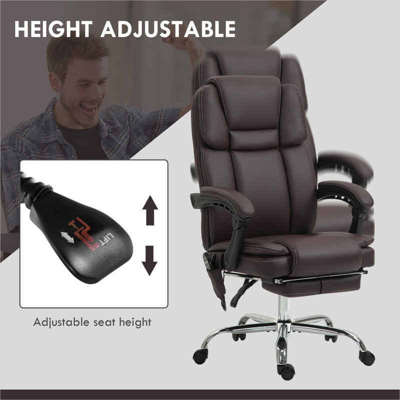 Fauteuil de bureau massant en cuir PU brun chaud avec soutien lombaire chauffant et vibrant, idéal pour le télétravail ou le bureau à domicile, 67 cm (L) x 118 cm (H)