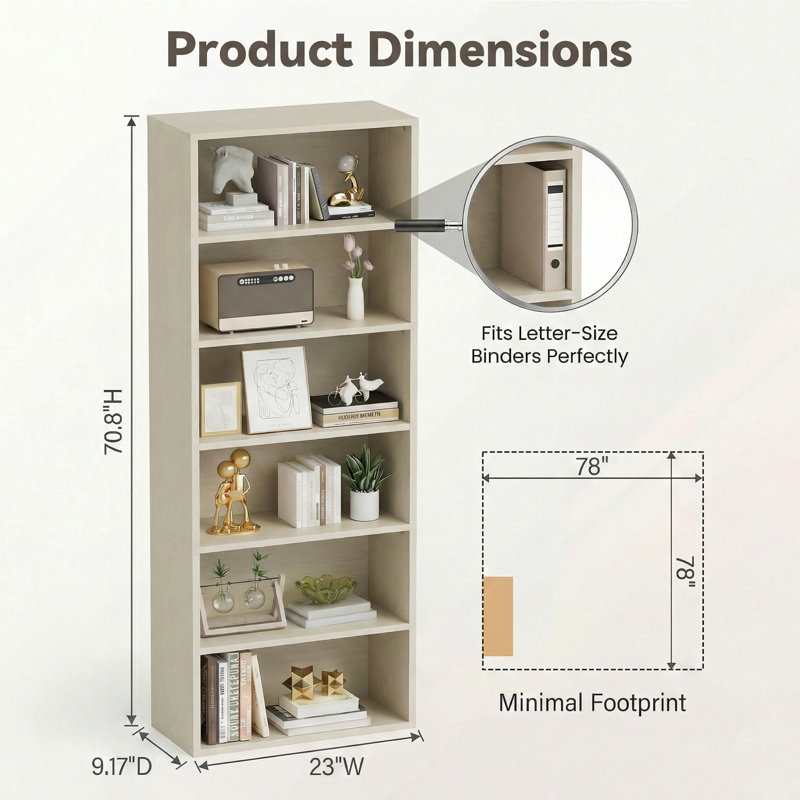 Bibliothèque standard de 27,95 pouces de large, tablette de rangement robuste pour l'espace domestique, Naturel