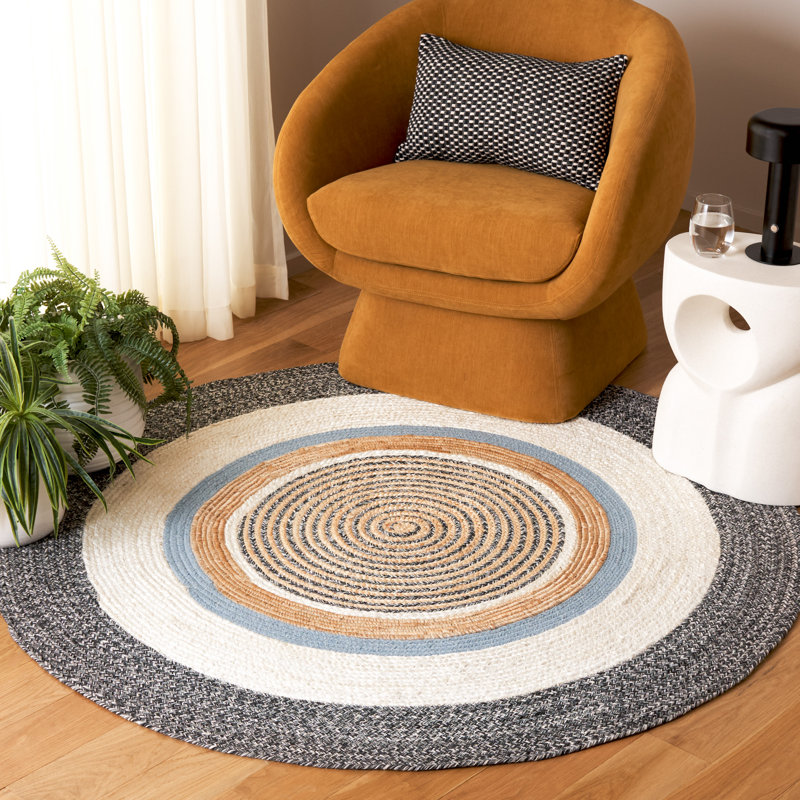 Natural Fiber 527 Area Rug In Black / Ivory, Round 5'