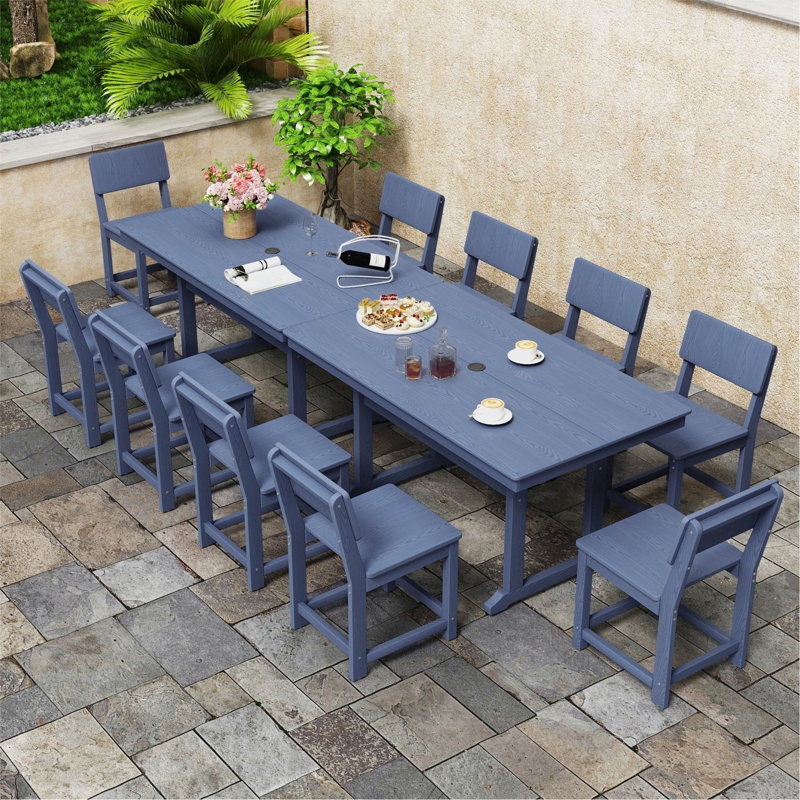 Ensemble de salle à manger de patio en PEHD pour 10 personnes avec table rectangulaire HikHDPE, Marine, 10