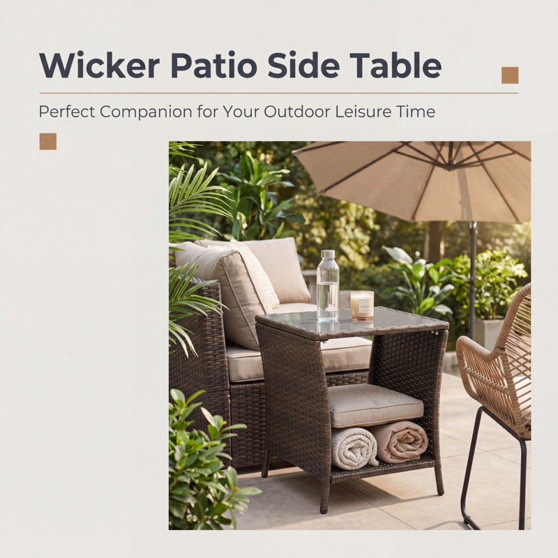 Gitel Square Metal Outdoor Side Table , 18'' in. W 18'' in. D, Gold/Brown