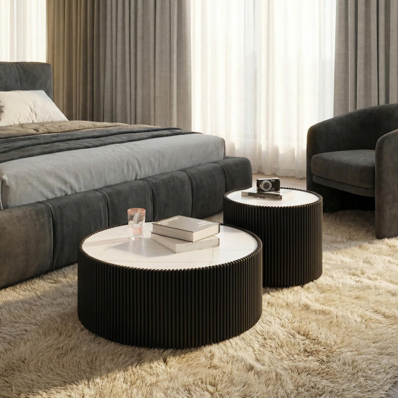 Ensemble de 3 tables basses rondes, 1 table basse et 2 tables de bout, Noir