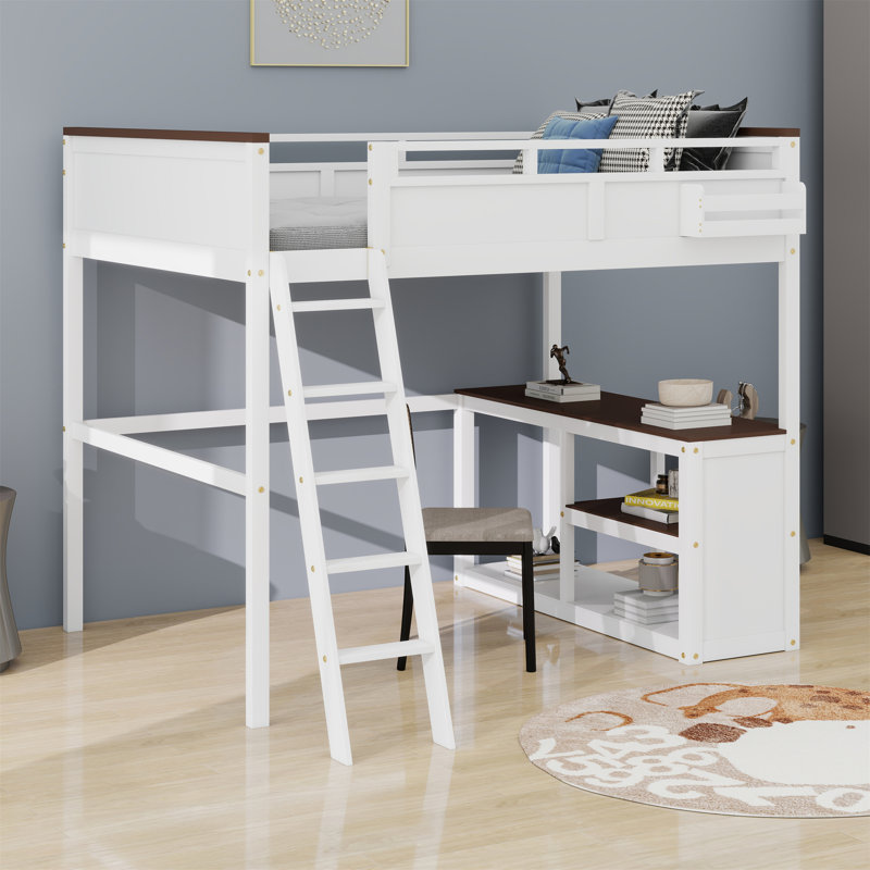 Loft Bed With Desk,Open Shelf And A Storage Box,USB Charging Station