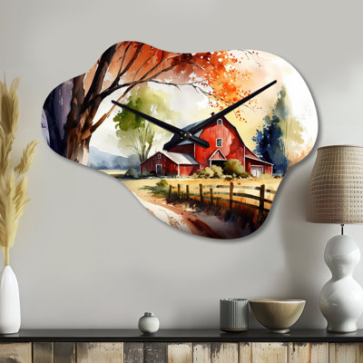 Ceaser Curch In Country Town VI - Landscape Unique Shape Metal Wall Clock, Traditional Freeform Wall Clock Print