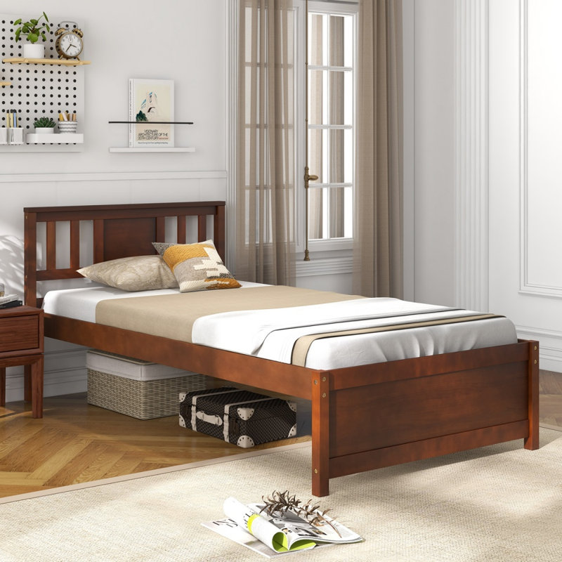 Lit plateforme en bois pour lit simple/double/queen avec tête de lit et sommier à lattes., Lit simple