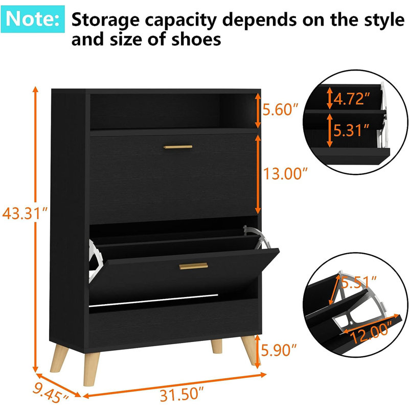 Esed 16 Pair Shoe Storage Cabinet, Black