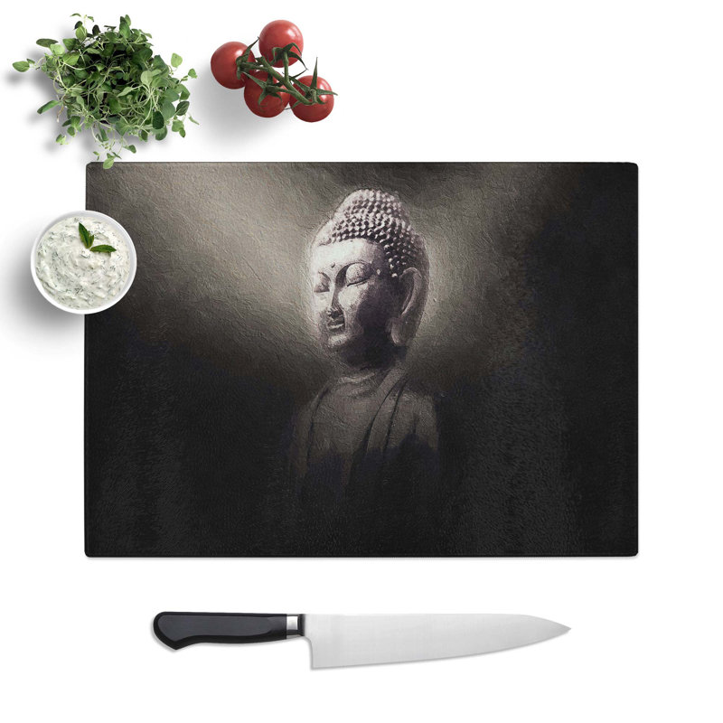 Tempered Glass Buddha in a Mist Chopping Board, 39 cm W x 28.5 cm L