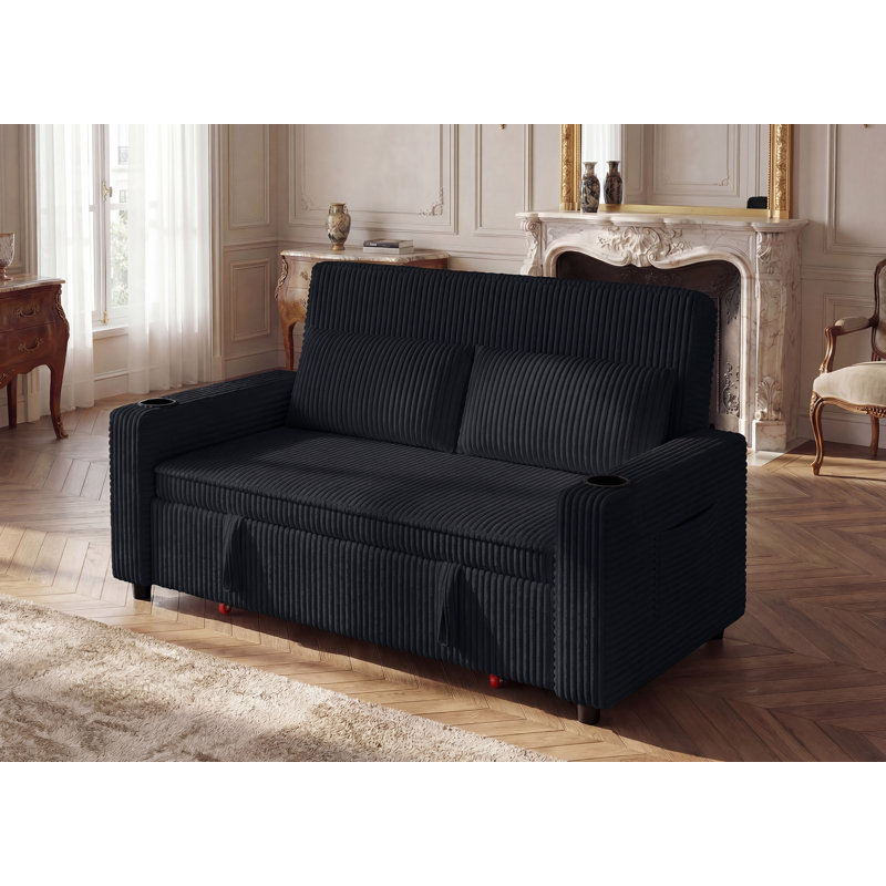 2 Seater Velvet Sofa Bed, Black