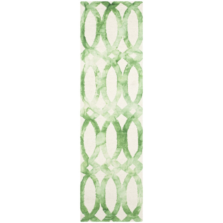 Amekia Hand Tufted Wool/Cotton Geometric Rug in Green/Ivory