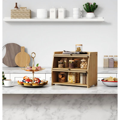 Large Bread Box for Kitchen Countertop, Double Layer Breadbox for Homemade Loaf Bread, Farmhouse Bread Storage Container Bin for Kitchen Counter Pantry Cupboard, (Bamboo)