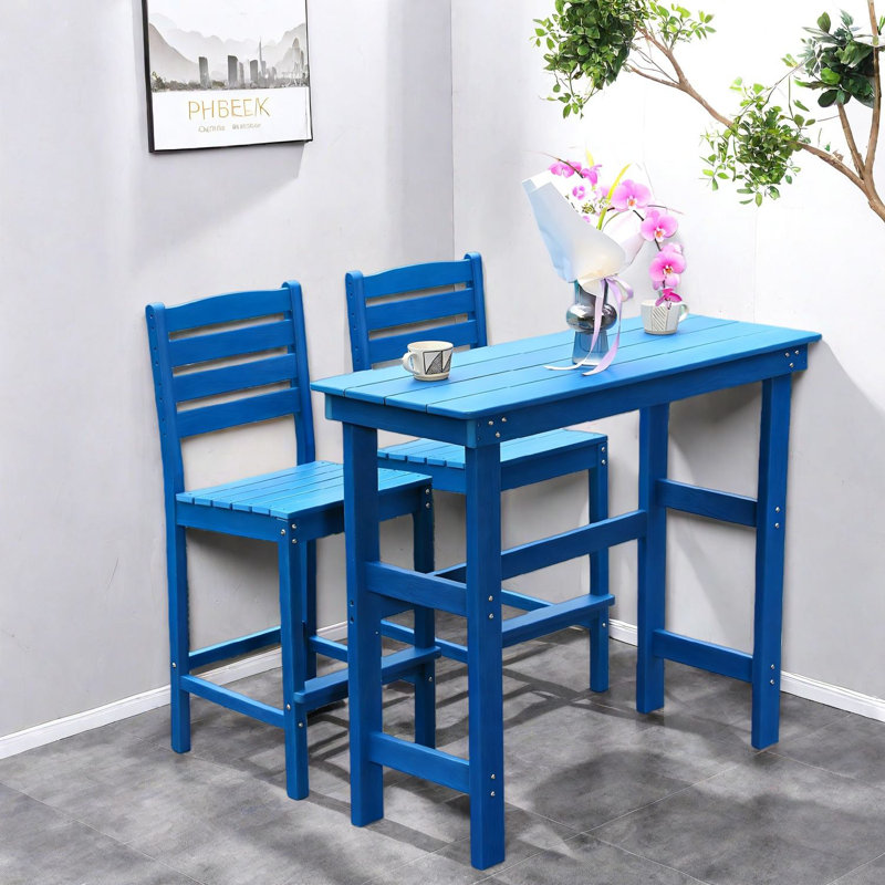 Ensembles de table de salle à manger durables bleu lac avec matériau en PEHD pour une utilisation extérieure polyvalente