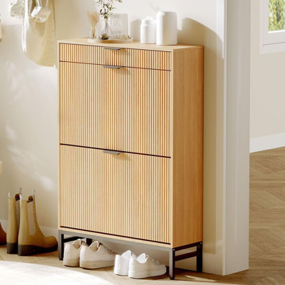 Armoire à chaussures mince avec 2 tiroirs rabattables et un tiroir supérieur - Rangement de ferme moderne