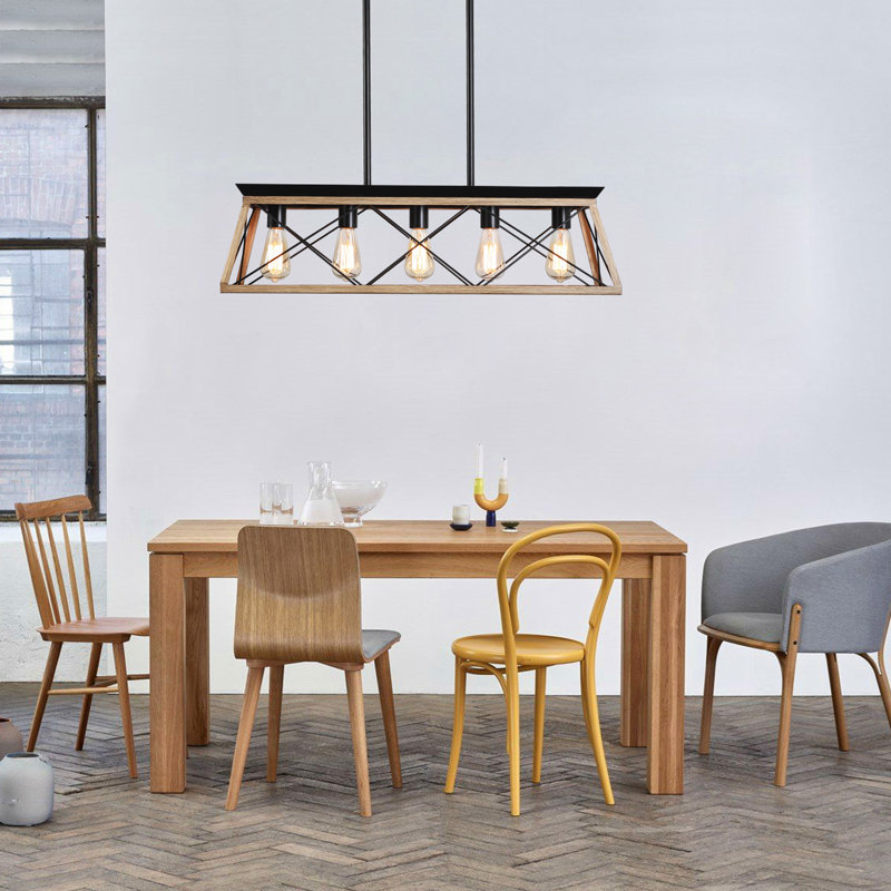 Luminaire suspendu pour îlot de cuisine 5 lumières, Chêne