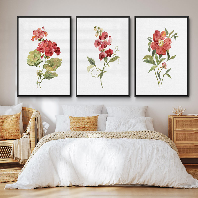 Ensemble de 3 pièces encadrées sur toile géranium écarlate, Noir, H 36 po x l 72 po