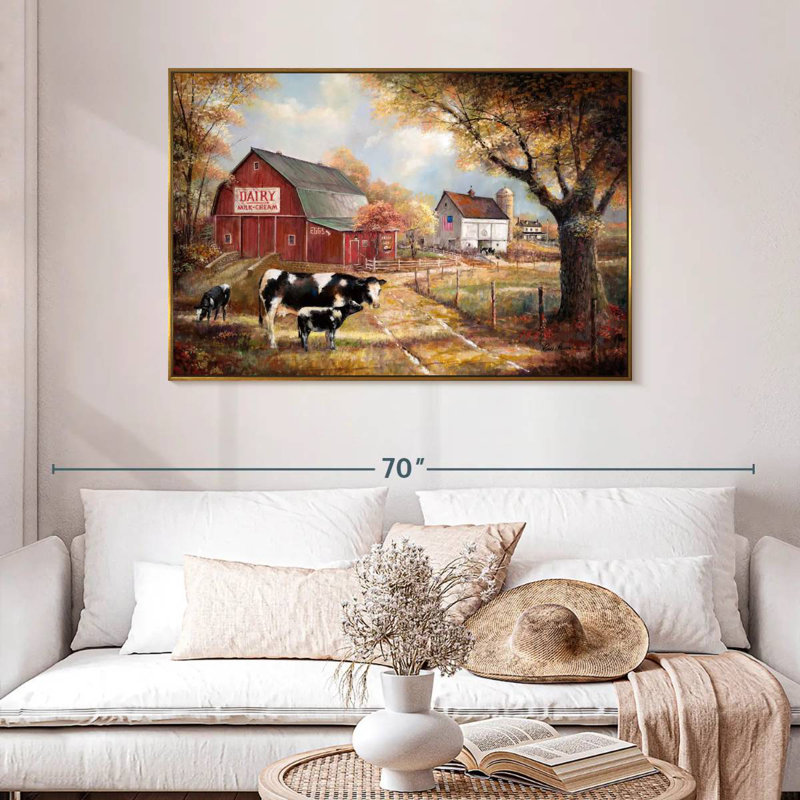 Souvenirs à la ferme, 46 po x 31 po, Cadre flottant doré