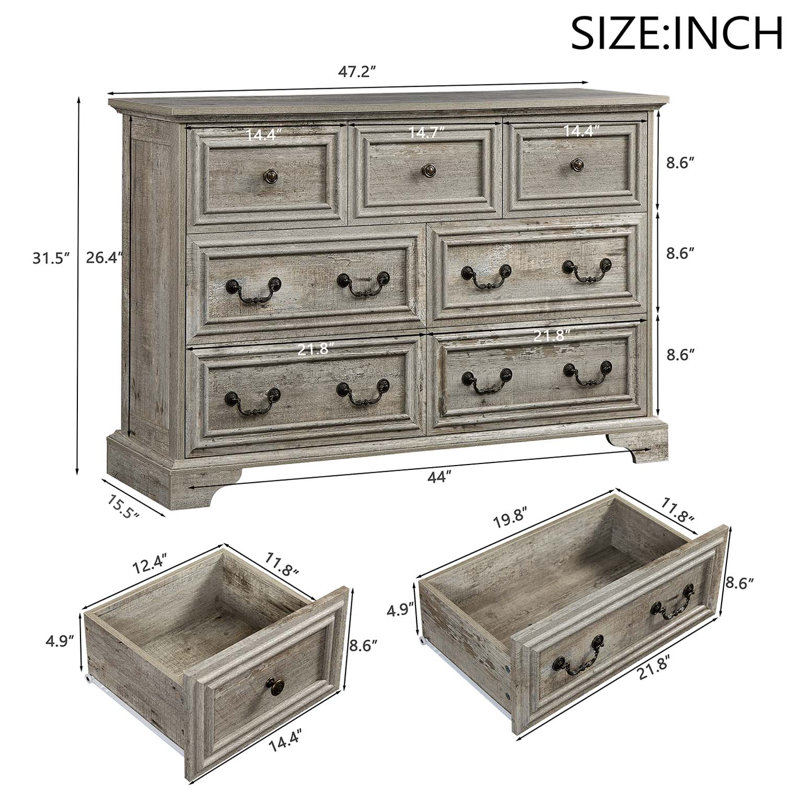 Commode 7 tiroirs l 47,2 po, Chêne antique