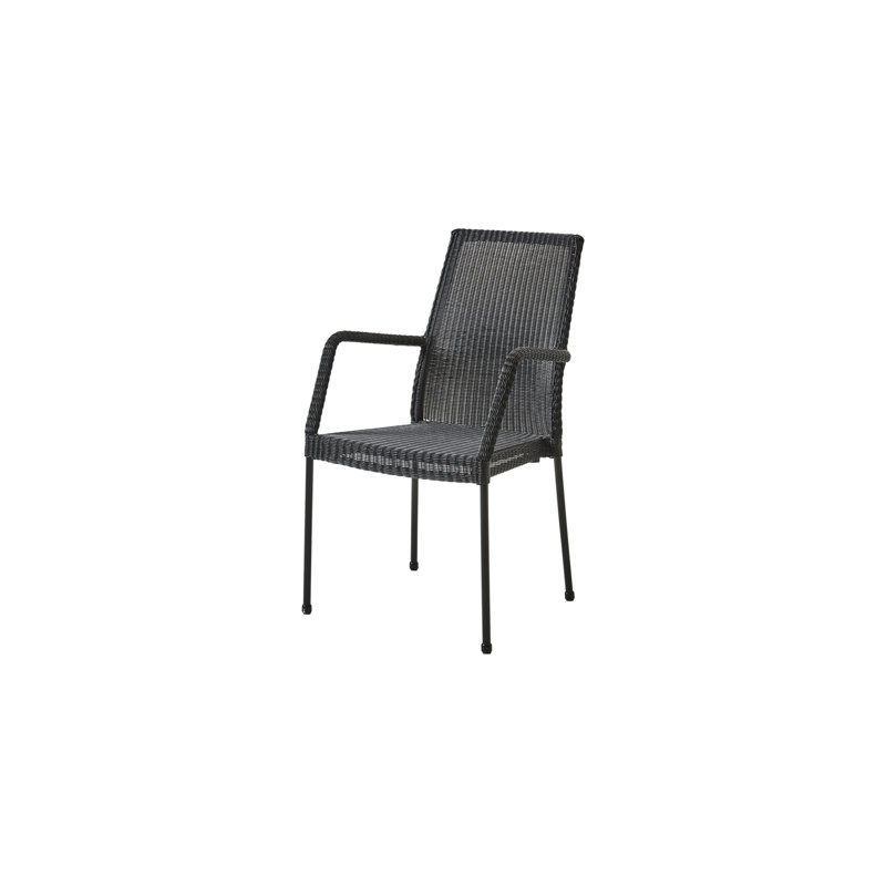 Newport Wicker Patio Dining Side Chair with Cushion, Black, Gray