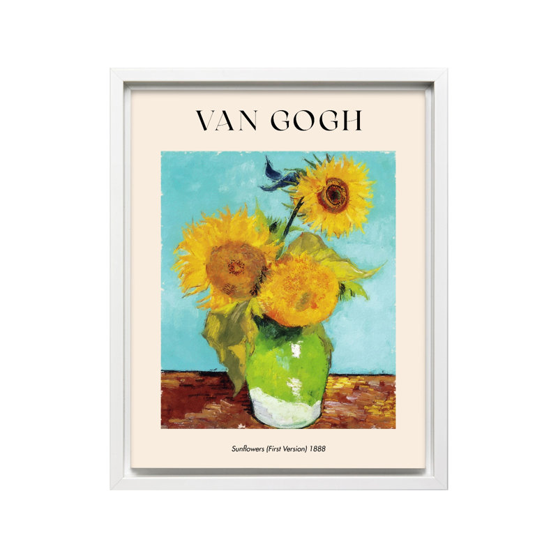 Van Gogh - Tournesols, Canevas, Encadrement blanc, H 16 po x l 20 po