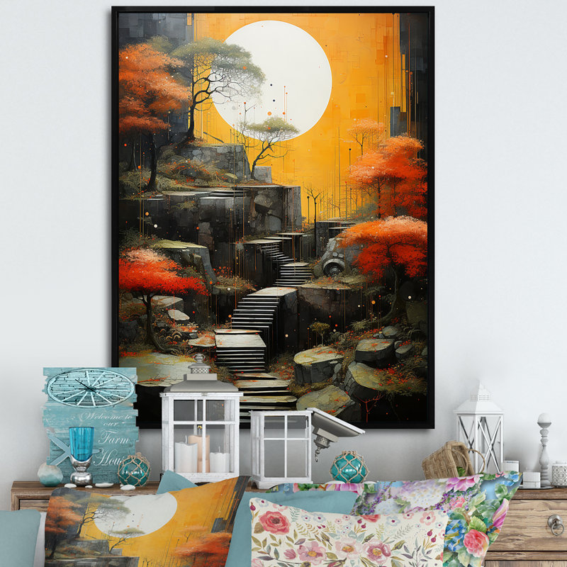 Paysage zen harmonie I - impression, Cadre flottant noir, H 20 po x l 12 po x P 1 po