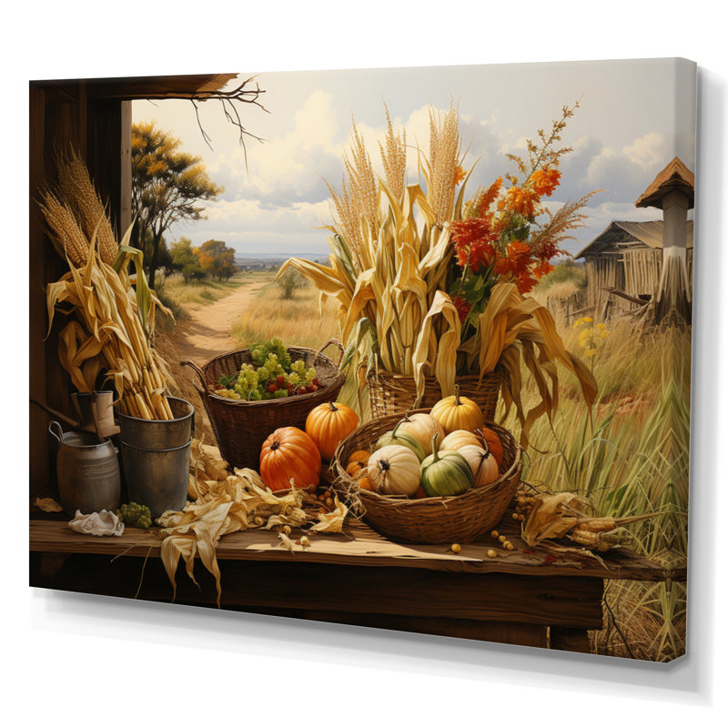 African Harvest Abundance III - African Art Wall Art, 12" H x 20" W x 1" D, Wrapped Canvas