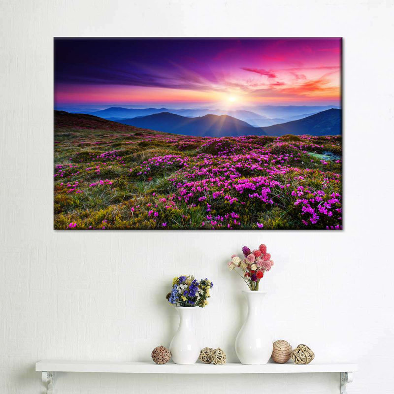«Pink Flowers At Sunset», reproduction sur toile, L 34 po x H 51 po