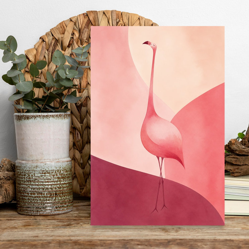 Elegant Pink Flamingo Abstract Contemporary Delicate Bird Flamingo Nature Tropical Wall Art Print 1 Piece Wrapped Canvas Wall Art