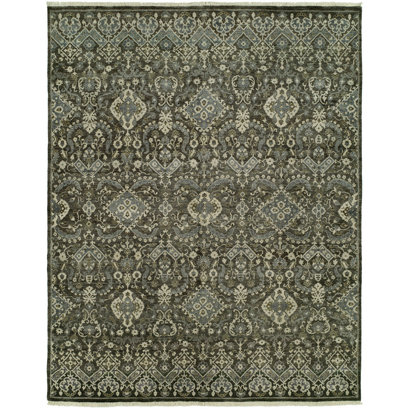 Delano Wool Striped Area Rug in Gray, Rectangle 8' x 10'