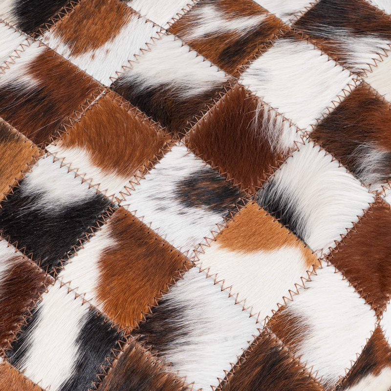 Cowhide Patchwork Pillow Cover & Insert, Brown/White