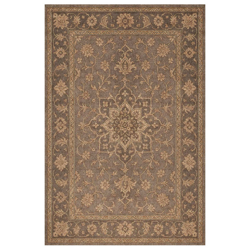 Nouvelle Collection Digital Print Cotton-Polyester Brown Oriental Rug, Rectangle 5'3" x 7'3"