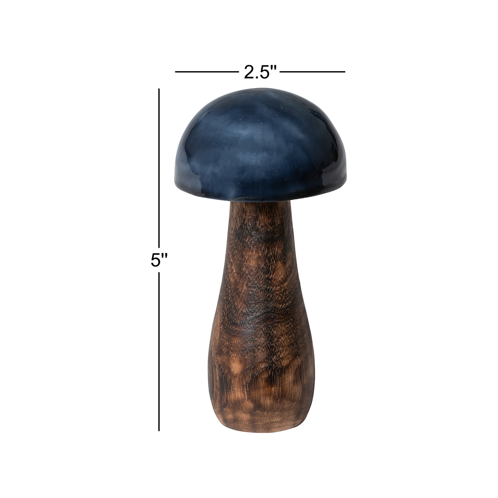 Lacquer Topped Mushroom, 5" H x 2.5" W x 2.5" D, Brown/Blue