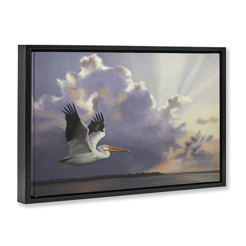 Toile flottante encadrée "Dawn Sunrise Pelican Brown" par D. Rust, Cadre flottant noir de jais, H 17 po x l 25 po