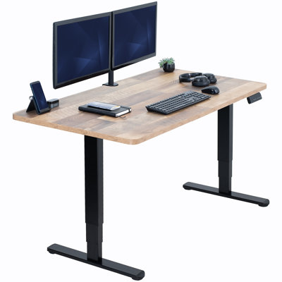 VIVO Electric 55" x 28" Stand Up Desk, Reclaimed Wood Table Top, Black Frame