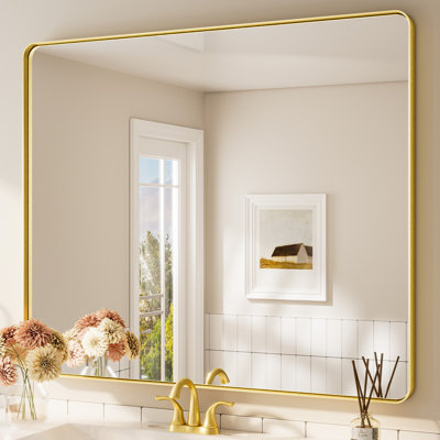 Bathroom Mirror with 1.2" Thick Aluminum Alloy Frame,Wall Mirror with Tempered Glass,Accent Mirror for Entryway,Dining Room,Bedroom
