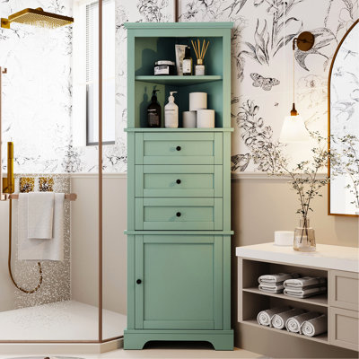 Adjustable Shelves Cabinet For Bathroom, Kitchen, Living Room With 3 Drawers Triangle Storage & Shelf Home Design Concept